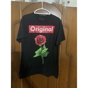 Papercut Women’s Black Top With Rose Graphic. Size L . B35